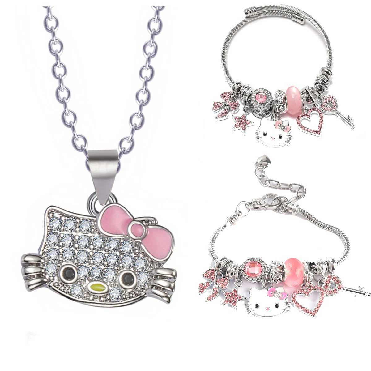Sanrio Hello Kitty Bracelet Necklace DIY Handmade Gift for Girls Cute Jewelry w250716
