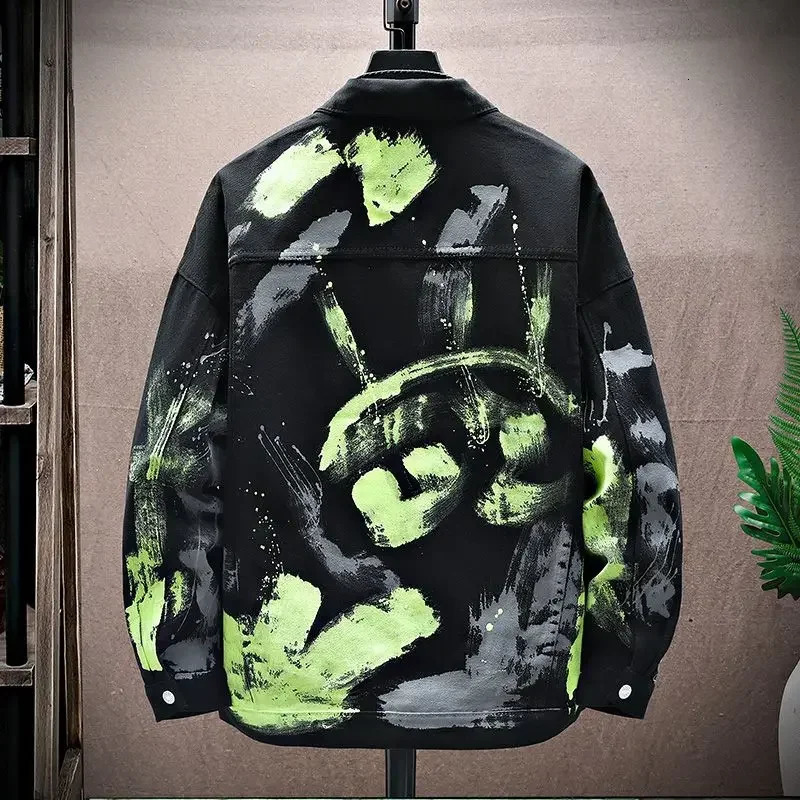 Button Hip Hop Black Male Jean Coats Mens Denim Jacket Wite Autumn Winter Outerwear Rock Worn Menswear One Piece Oversize 250711