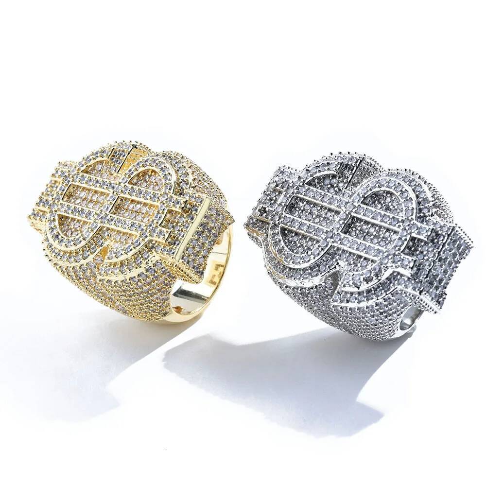Hot Selling Hip Hop Jewelry Brass 5A Cz Iced Out Dollar Big Rings Mens Good Quality Money Ring Party Gift