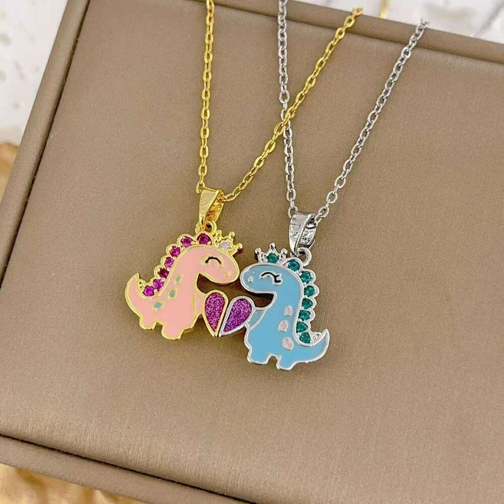 Japanese And Korean Sweet Cute Little Dinosaur Magnetic Couple Two-Piece Set Creative Versatile College Style Necklace Collarbone Chain 962
