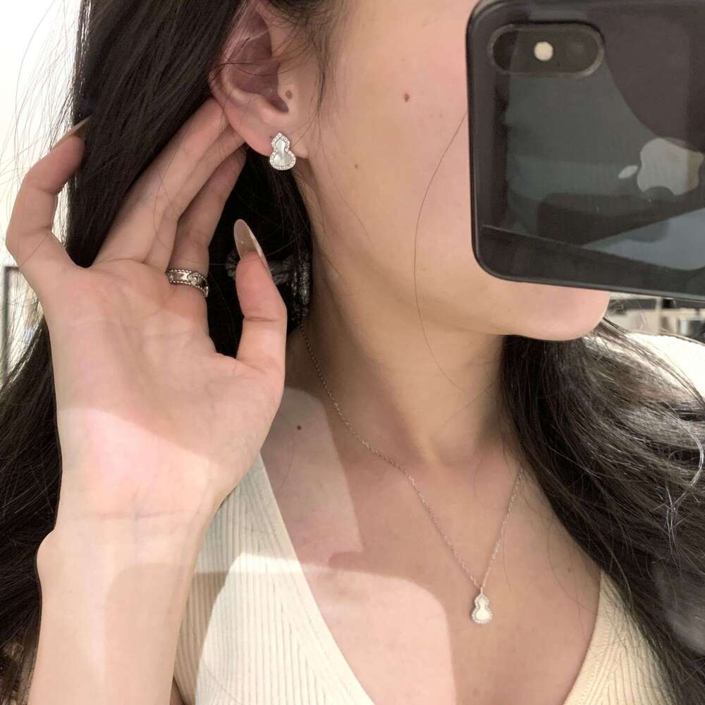 S Pure Sier Exquisite Mother-of-Pearl Zircon Small Gourd Bracelet Necklace Earrings Niche Light New Chinese Style Fortune and Prosperity Set
