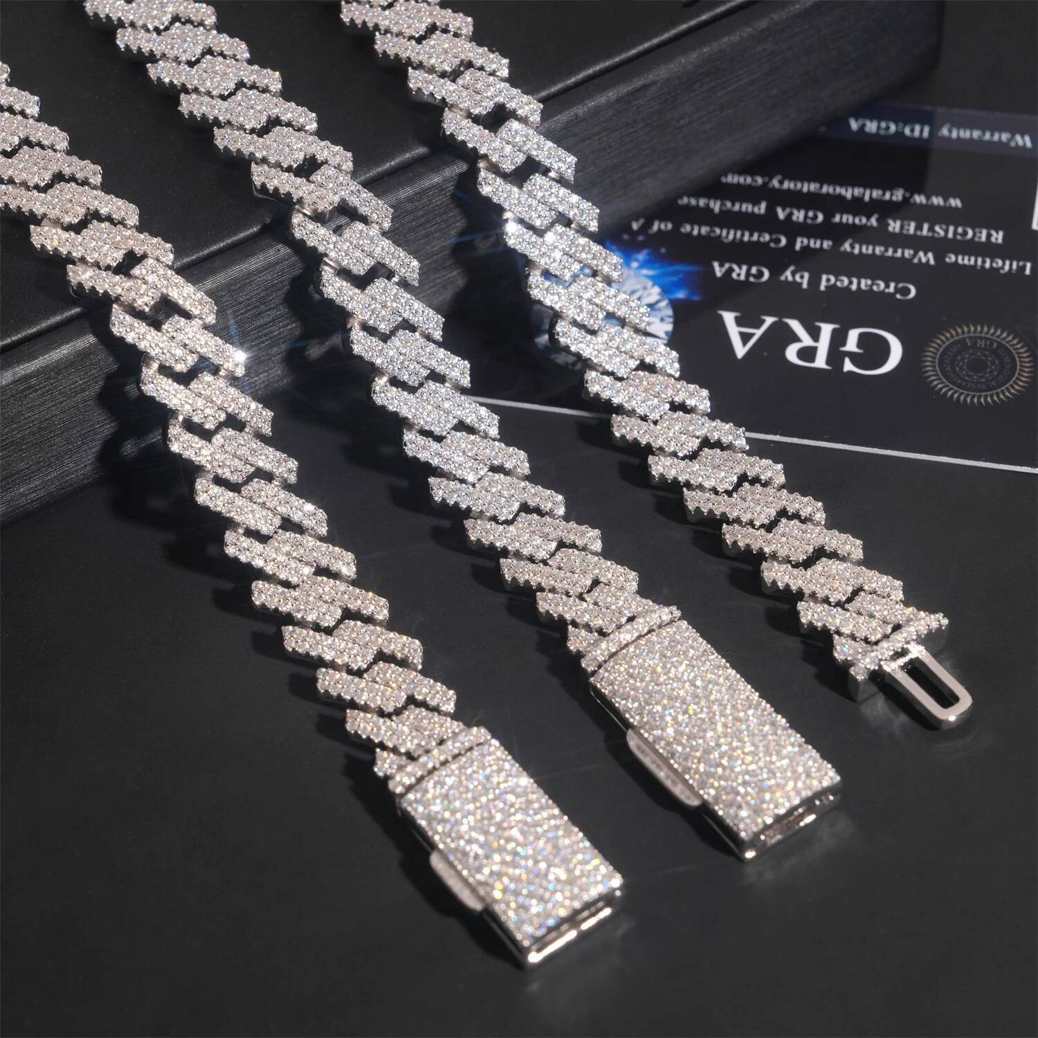 Hip Hop Jewelry 12mm Iced Out 925 Silver Gold Plated D Color Link Moissanie Cuban Chain Bracelet Necklace
