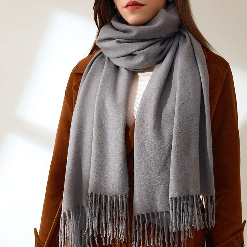 K1373 Manufacturers supply new autumn and winter women's solid color imitation cashmere scarf medium and long warm outer wear sweet tassel scarf