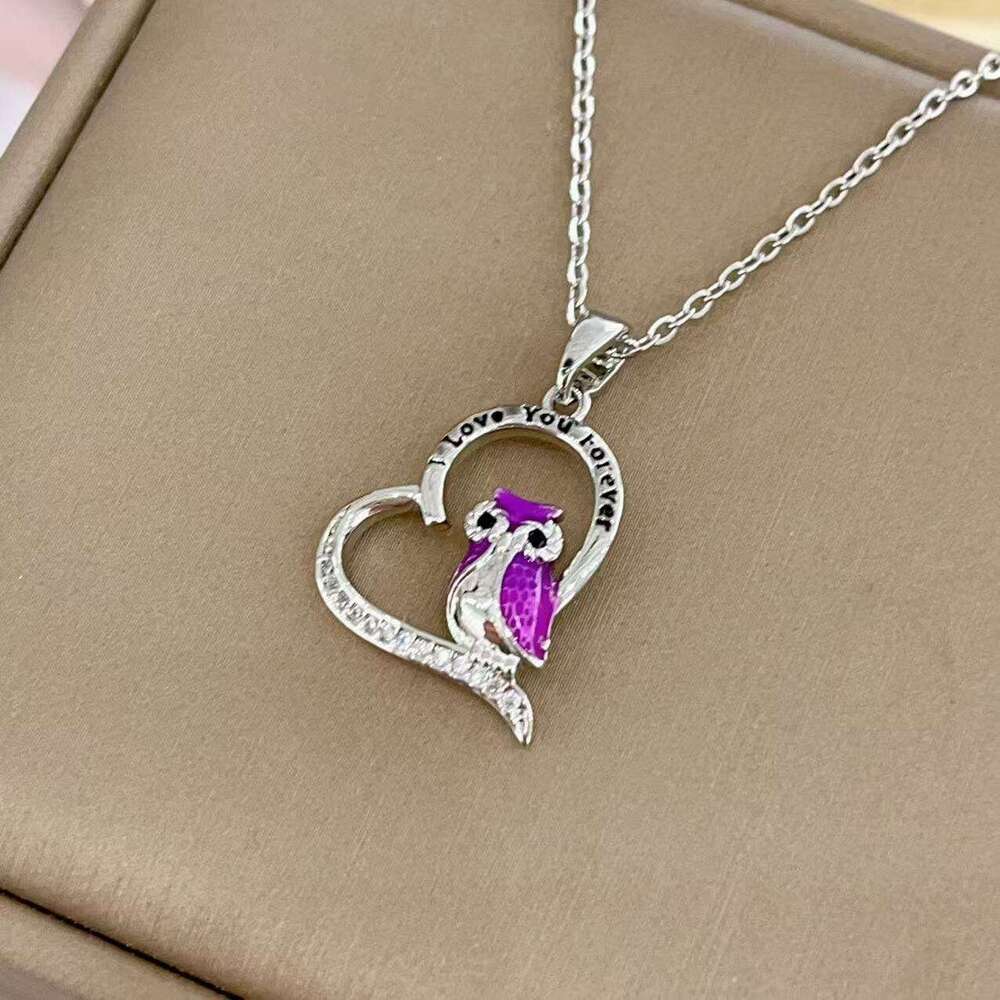 Inlaid Dia Owl Pendant Niche Design High-End Animal Star Moon Heart Necklace F41