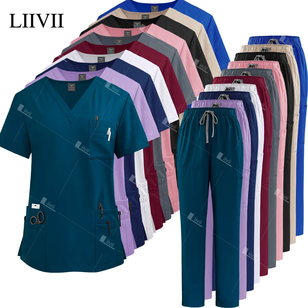 Nurse Uniforms Elasticity Tops Pants Woman Man Scrubs Set Straight Trousers Dental Hospital Clinic Workwear Uniforms 250715