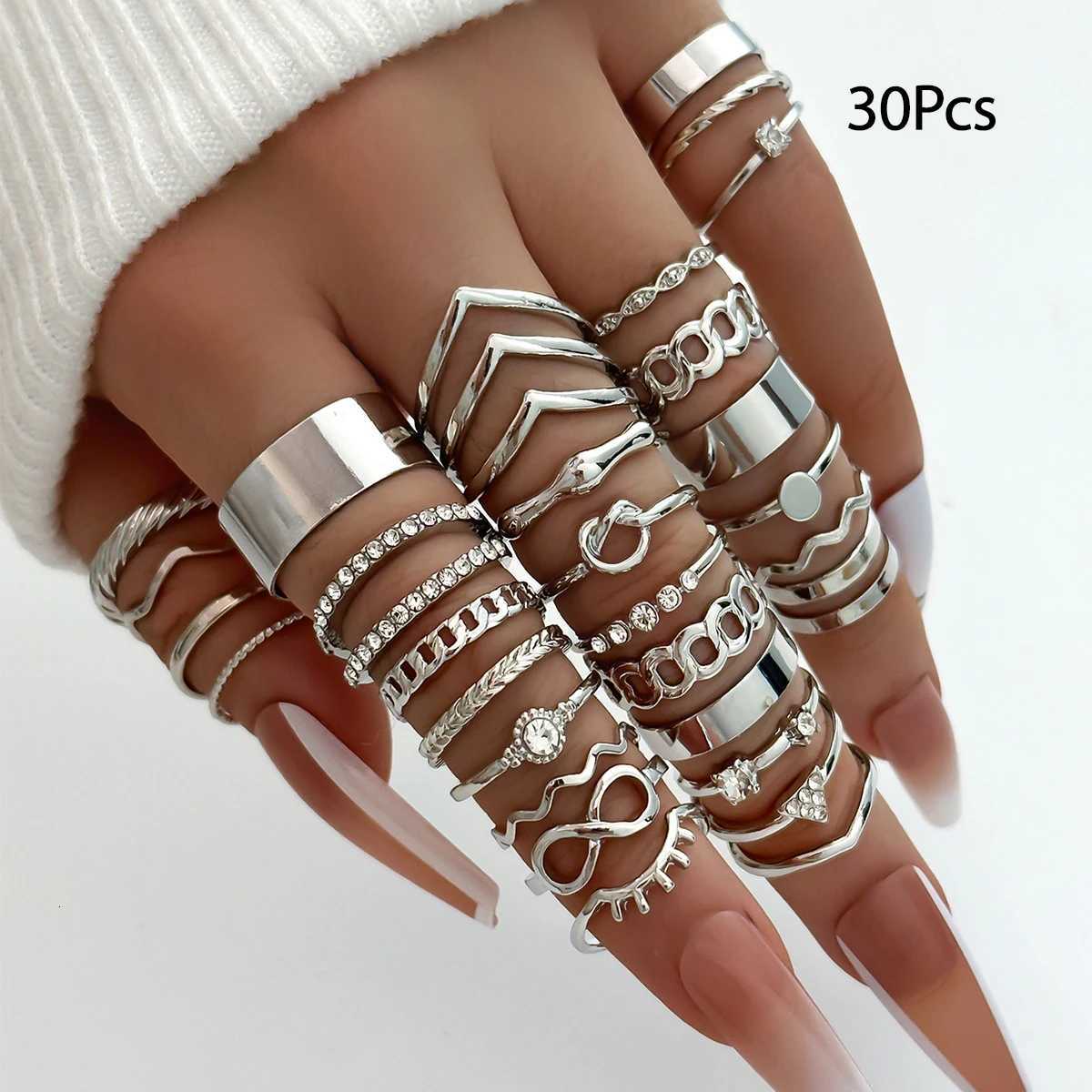30Pcs Bohemian Geometric Knuckle Rings Set For Women Gold Silver Color Finger Ring Girls Fashion Party Jewelry Accessories S250716
