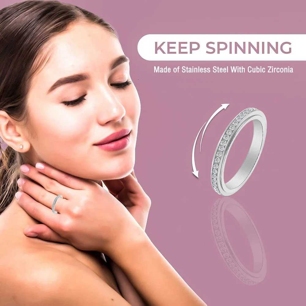 Fidget Anxiety Ring Drive Away Your Anxiety Stainless Steel Spinner Fidget Band Rings Cubic Zirconia Relieving Anxiety Rings S250716