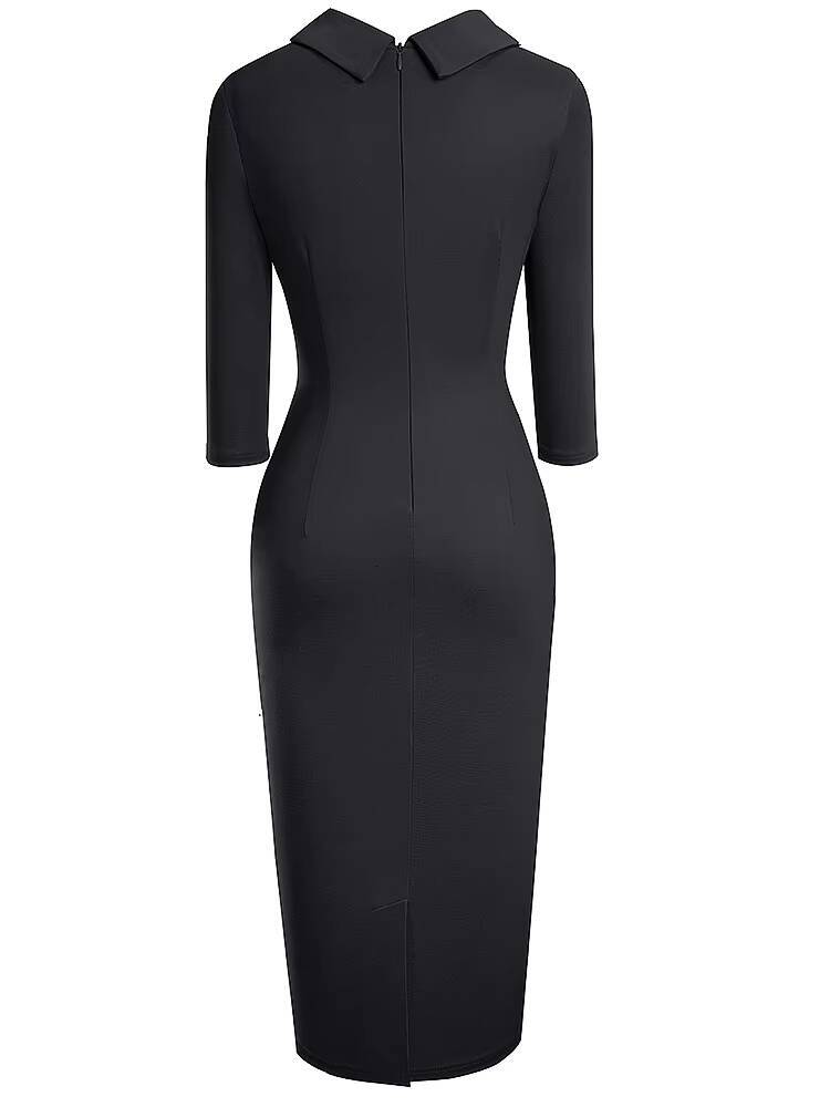 Nice-forever Vintage Elegant Pure Color with Button Office Work vestidos Business Formal Bodycon Women Pencil Dress B574 dongdumaoyi
