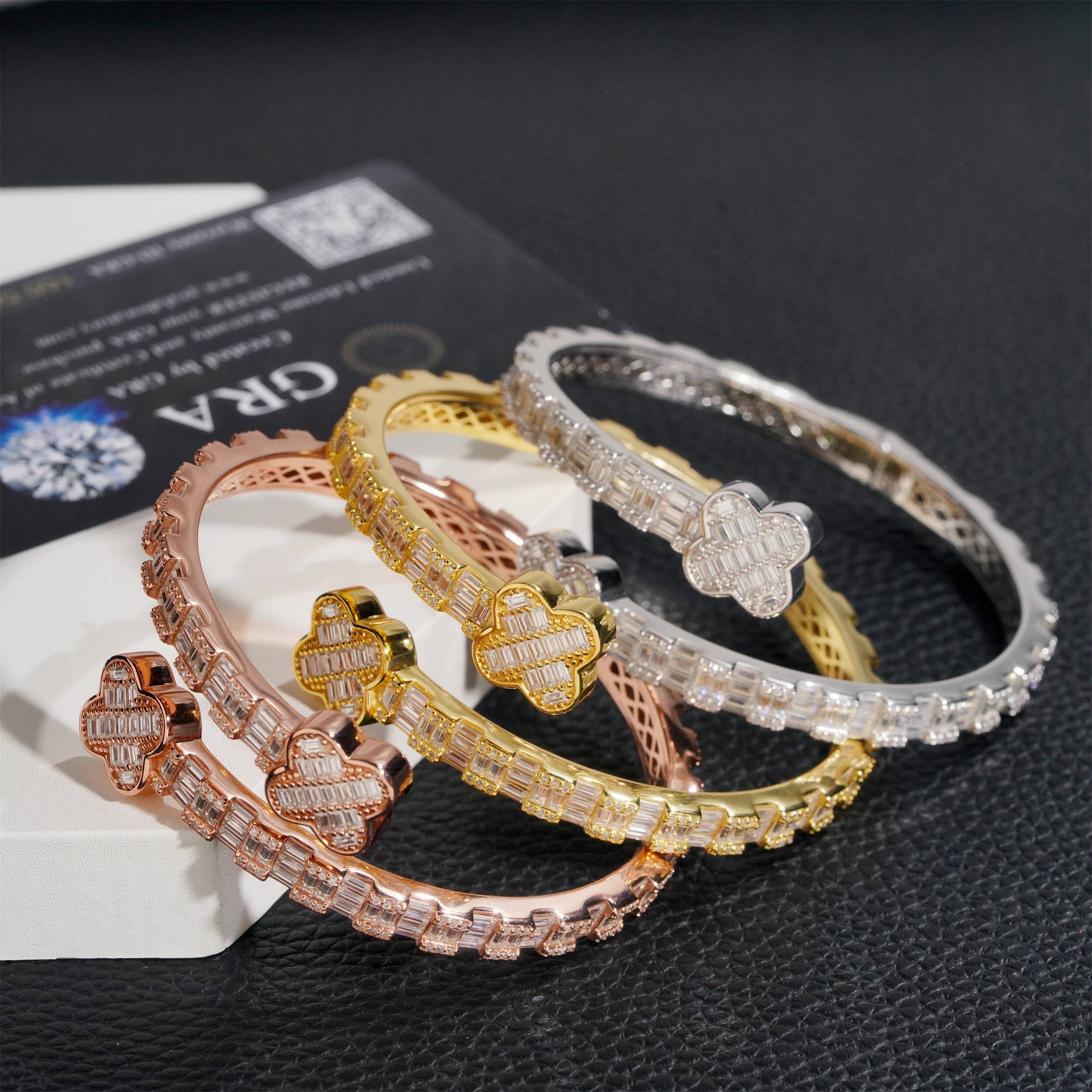 Flower Shaped Cuff Bracelet D Color Moissanite 925 Silver Fine Jewelry