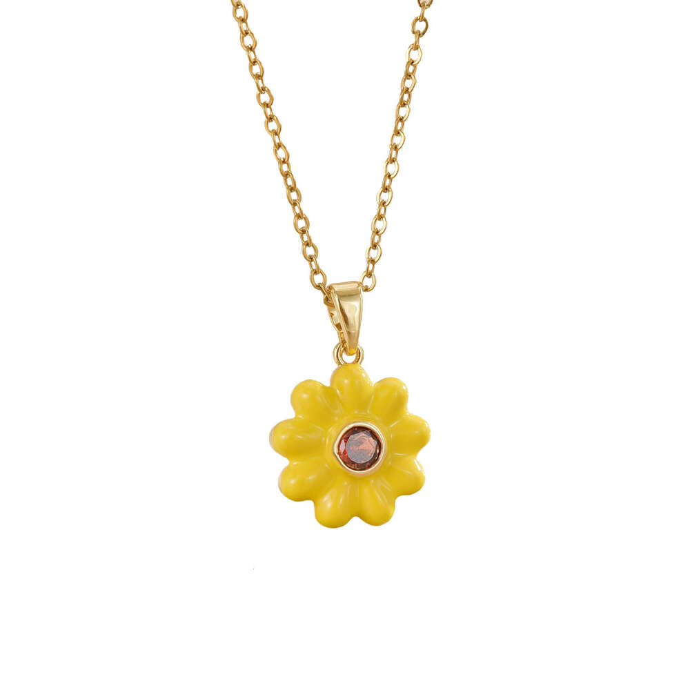 Titanium Steel Chain Non-Fading Oil-Drip Yellow Flower Necklace For Women, Light Niche High-End Jewelry Accessory 23C