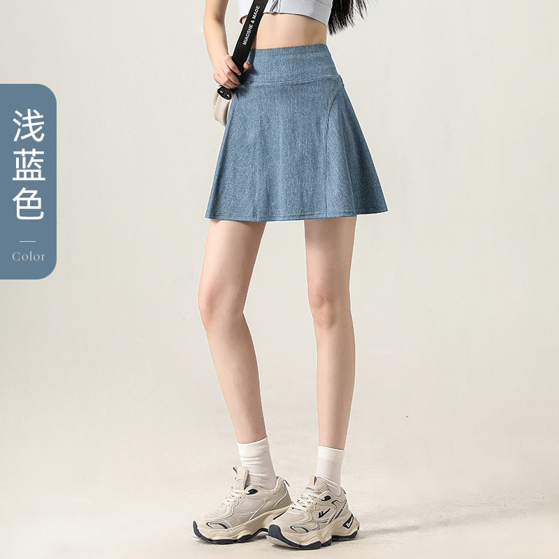 2025 Fake Two-Piece Sports Short Skirt for Women, Summer Thin Denim Breathable Anti-Exposure Fitness Badminton Yoga Half Pants