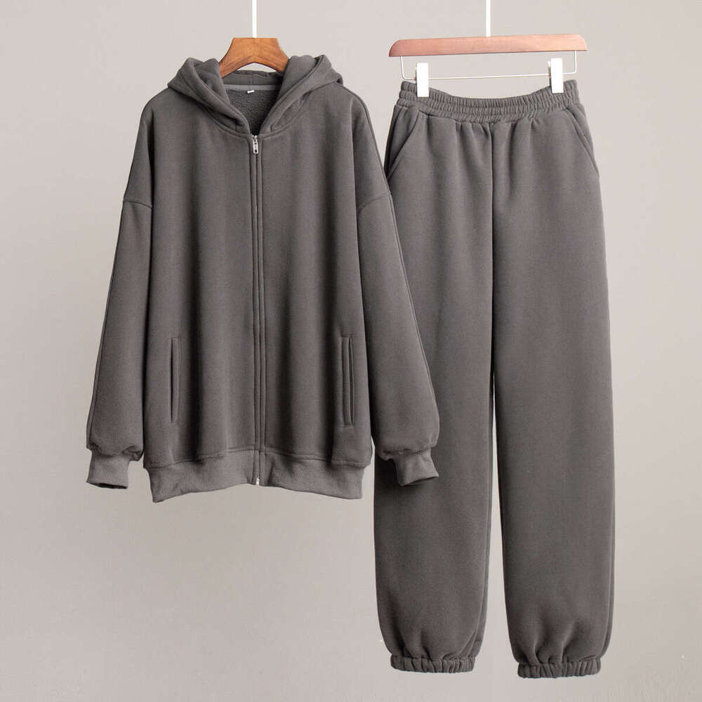 Autumn Winter New Women's Sports Casual Fleece Cardigan Sweatshirt Set B5
