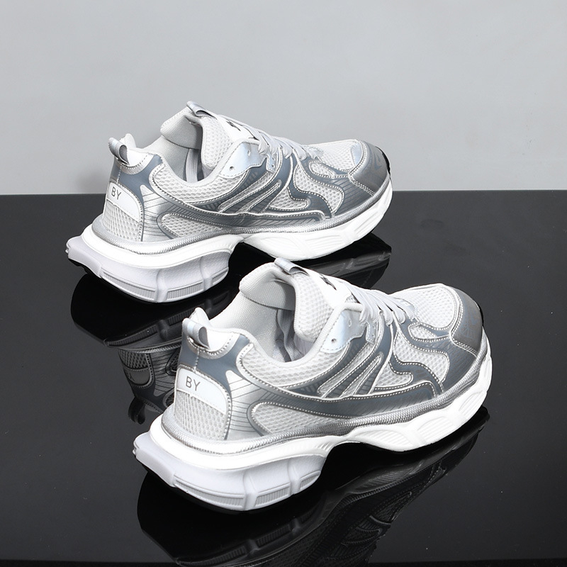 hot free shipping designer Running Shoes Fashionable versatile mens shoes breathable comfortable thick soled height increasing shoes Gold Silver