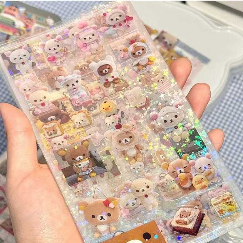 Sanrio 5pcs Hello Kitty Rilakkuma Cartoon Die-cutting Stickers Cute Kitty Cat Flashing Laser Stickers Anime Handbooks Material Stickers w250716
