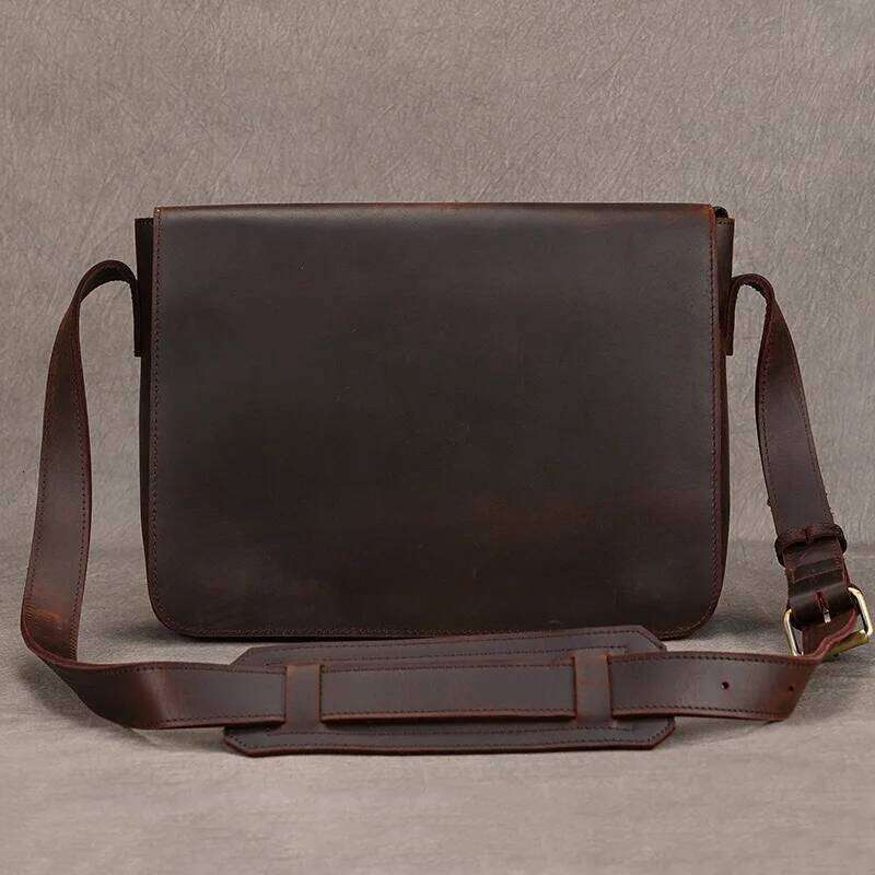 Men's Genuine Shoulder Crazy Horse Crossbody High Quality School bags Leather Messenger Bag for men male