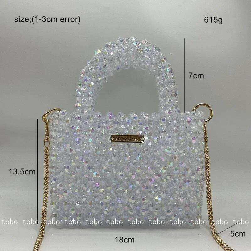 Brand Bead Shoulder Bag 2023 Shiny Cute Acrylic Beaded Wallets & Holders Ladies Homemade Bling Designer Summer Bags