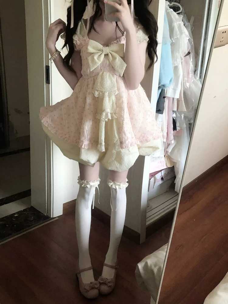 Japanese Sweet Print Patchwork Fairy Dress Summer New Design Sense Sleeve Women Party Dresses Harajuku Kawaii Slim Outfits 2025 R250716