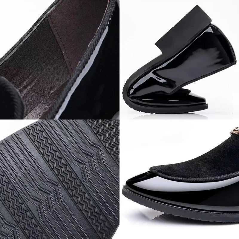 Mens Party Shoes Black Luxury Mens Formal Leather Shoes Slip on Patent Leather Business Casual Shoes Loafers Large Size Shoes Y250715
