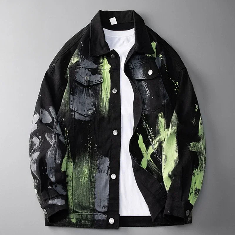 Button Hip Hop Black Male Jean Coats Mens Denim Jacket Wite Autumn Winter Outerwear Rock Worn Menswear One Piece Oversize 250711