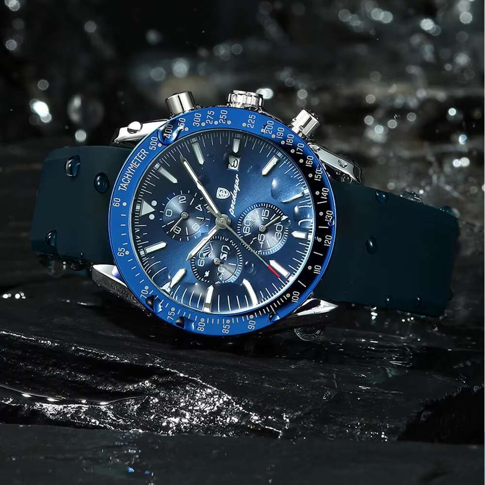DHwatches Men's Sports Silicone Watch - 50M Waterproof Chronograph Quartz Wristwatch with Date & Tachymeter (Model 988)