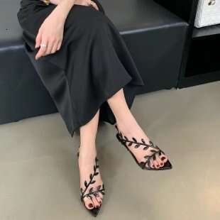 Quality ~ Design Sense Golden Branch Jade Leaf Gold Sandals 2025 Summer Ins Thin Heel Pointed Open Toe High Heels for Women