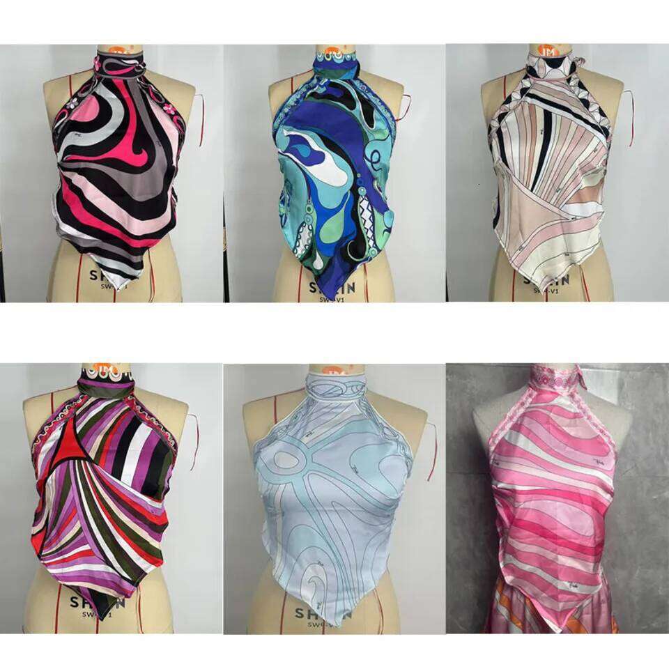 2025 Patchwork Halter Neck Style Women Fashion Colorful Summer Beach Top Graphic Priting Twill Bikini Wear