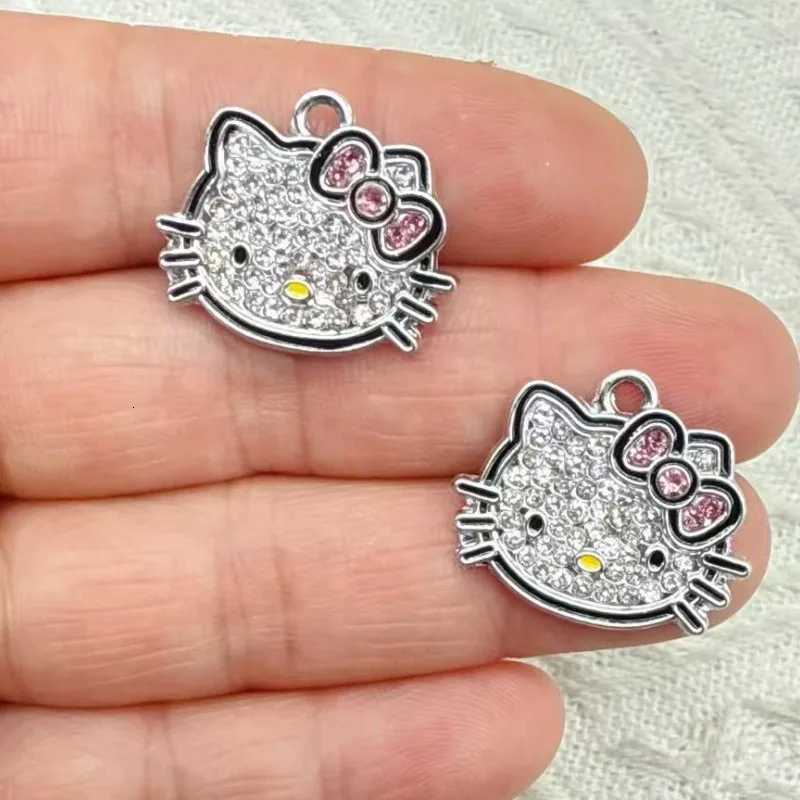 Sanrio 10Pcs Silver Plated Crystal Kitty Cat Charm Pendant for Jewelry Making Bracelet Necklace Accessories DIY Craft Findings w250716