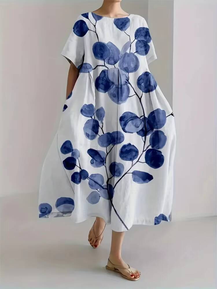 Outdoor Holiday Round Neck Stylish Elegant Womens Evening Casual Loose A-line Dress dongdumaoyi