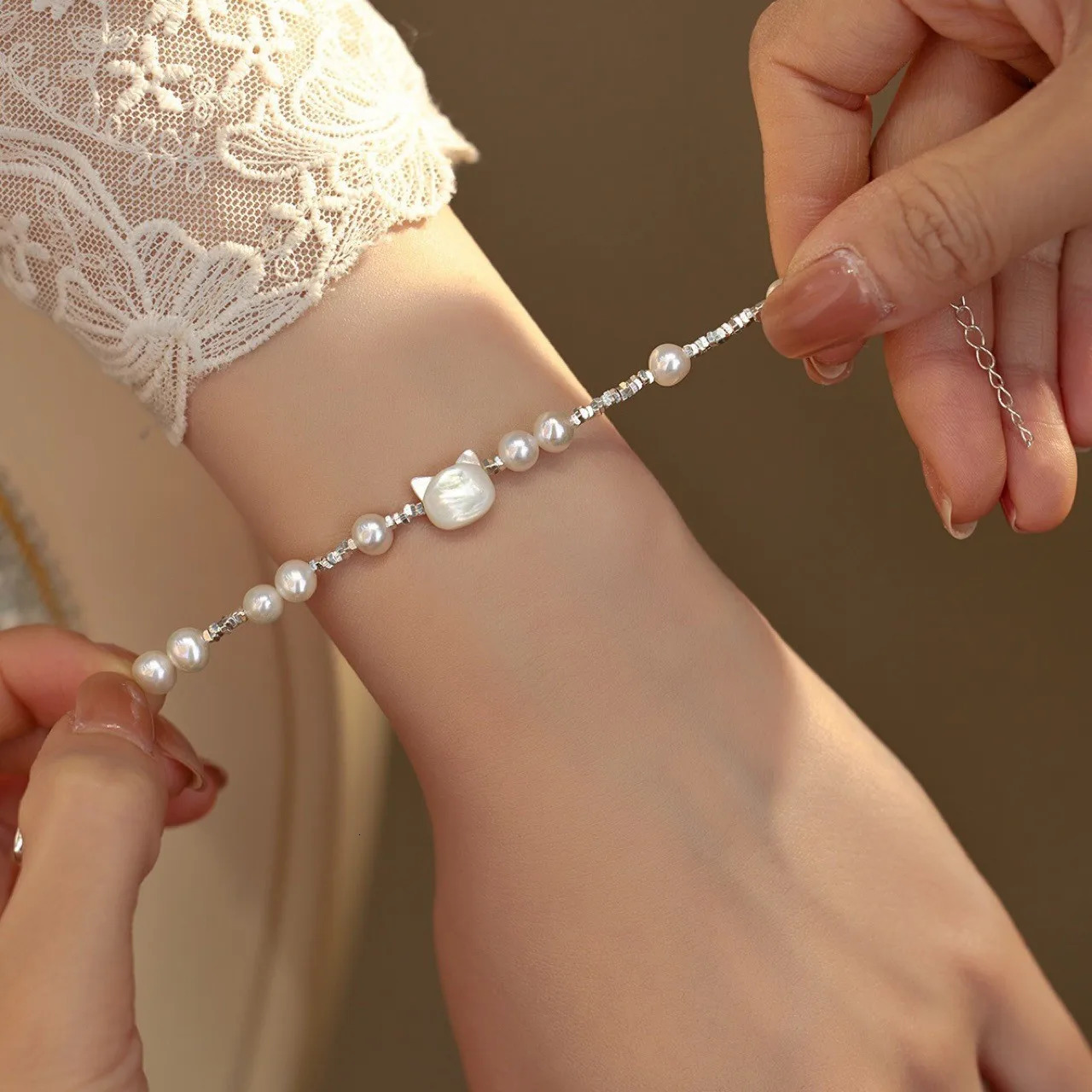 100% Natural Freshwater Pearl 14K Gold Filled Sweet Cat Animal Female Charm Bracelet For Women Year Gifts 250712
