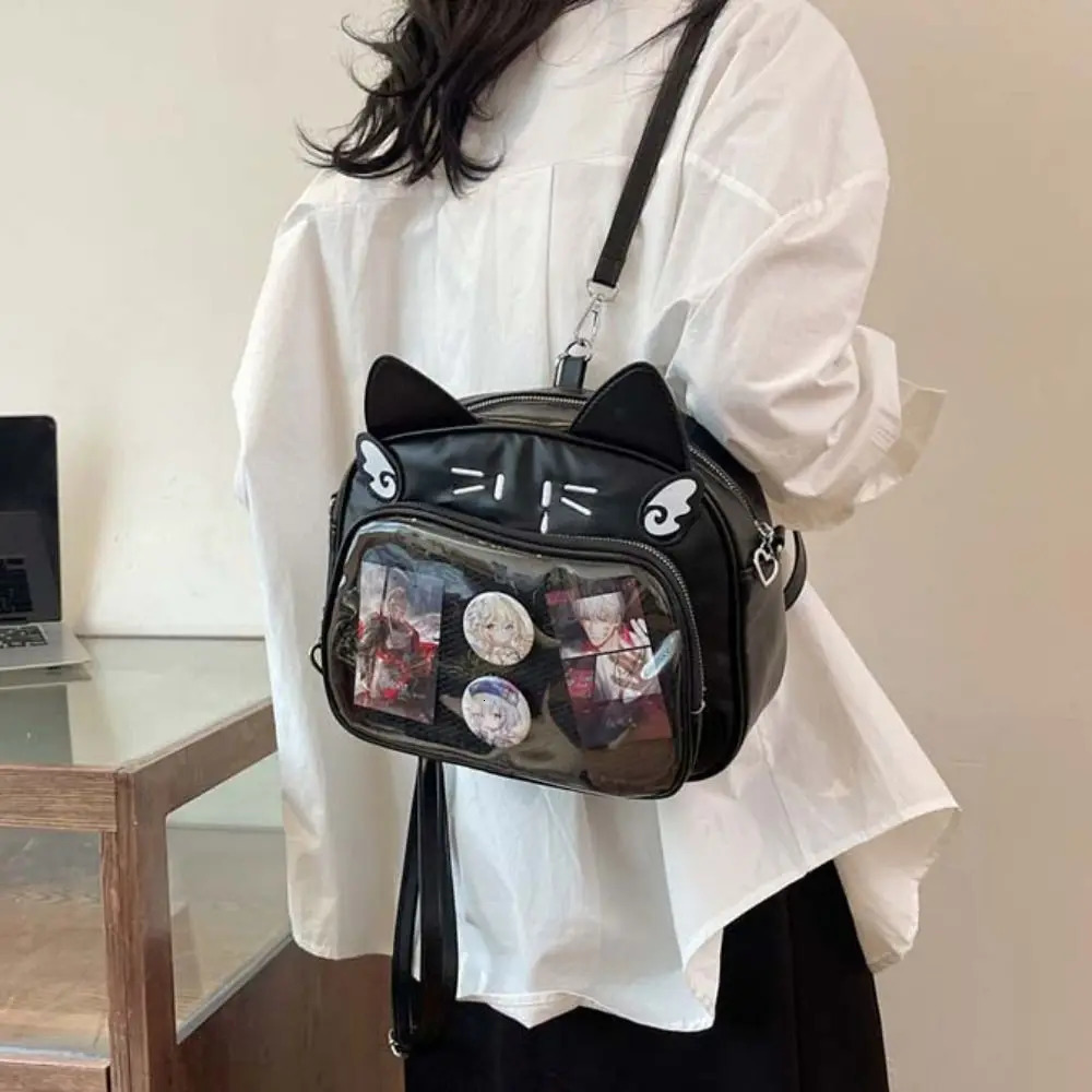 Zipper Bag Kawaii Cat Itabag Cotton Doll Bag Idol Merchandise Storage Transparent Pocket Badge Storage Bag PU Fashion Backpacks 250714