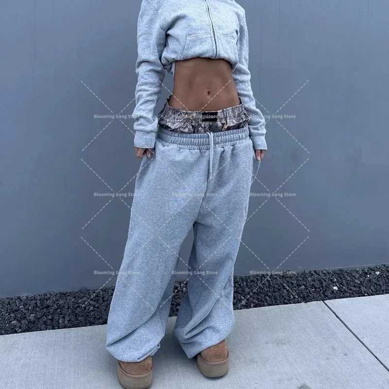 2K Two Pairs Of Men Pants Stacked Elastic Drawstring Pants Embroidered Pattern Pockets Sports Pants Hip-Hop Women Clothing y250716