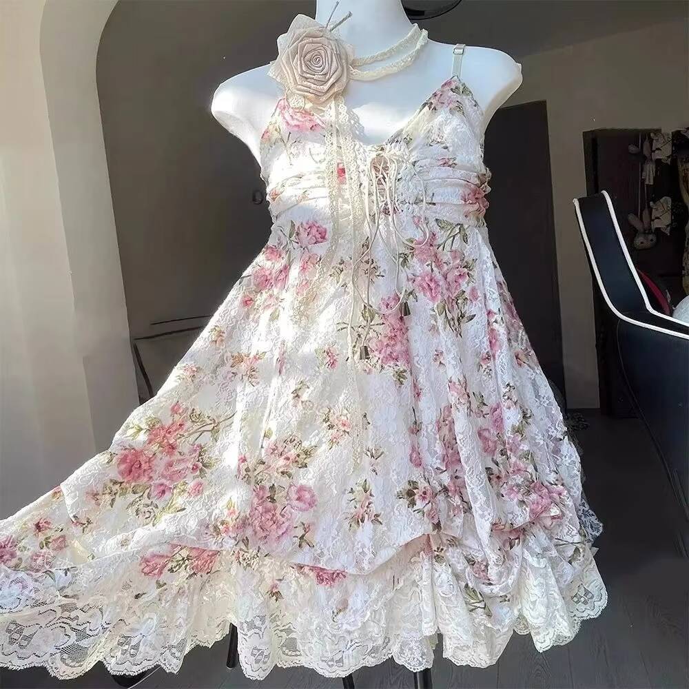 Sweet Vintage Lace Sets Women Casual Y2k Crop Top Cardigan + Party Mini Dress Summer Beach Style Outfits Chic Korean dongdumaoyi