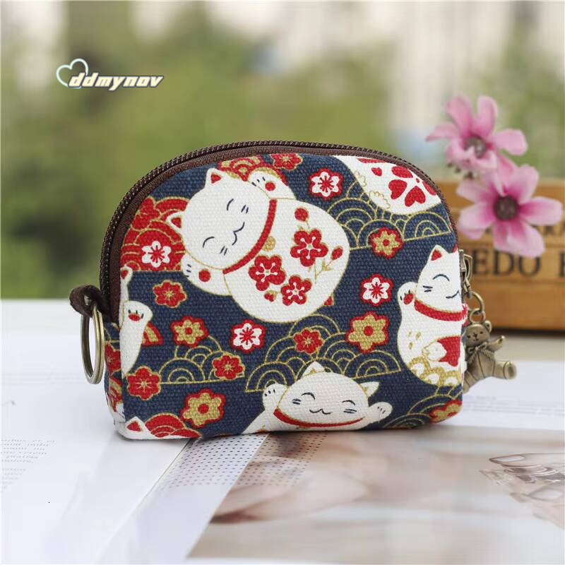 Womens Canvas Cartoon Prints Keychain Wallet Small Card Organizer Key Pouch Ladies Money Bag Coin Purse for Children Girls Boys ddmynov