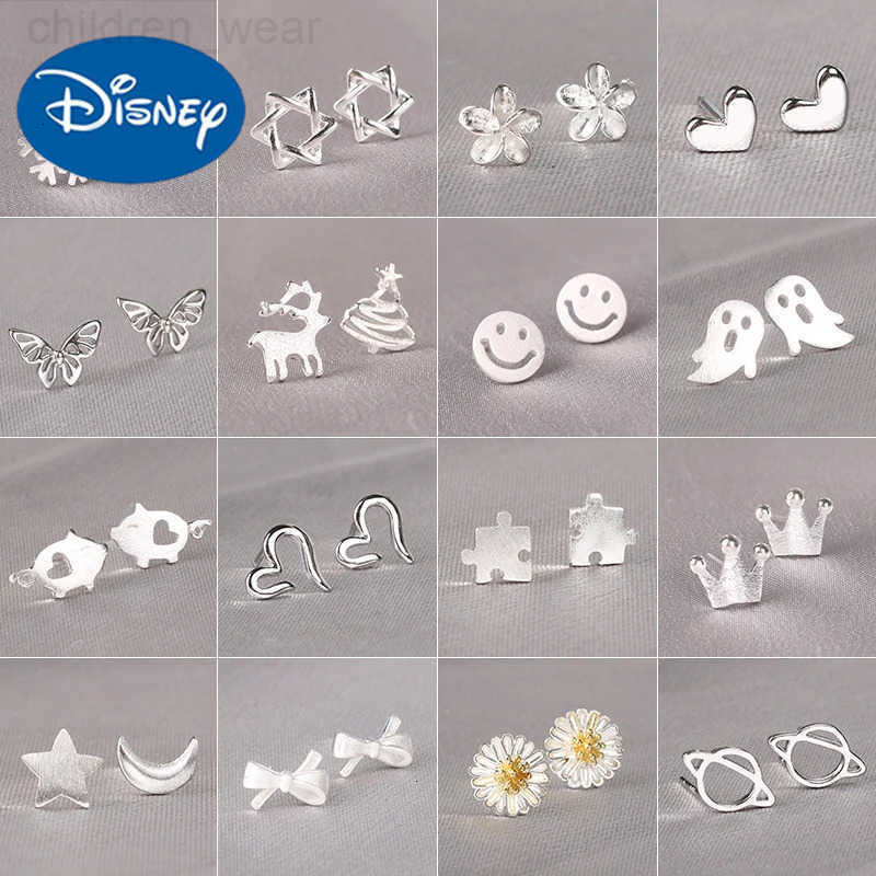 Disney 925 Silver Needles Lovely Mini Stud Earrings Women Cute Heart Star Moon Daisy Christmas Xmas Planet Butterfly Ear Studs W20250716