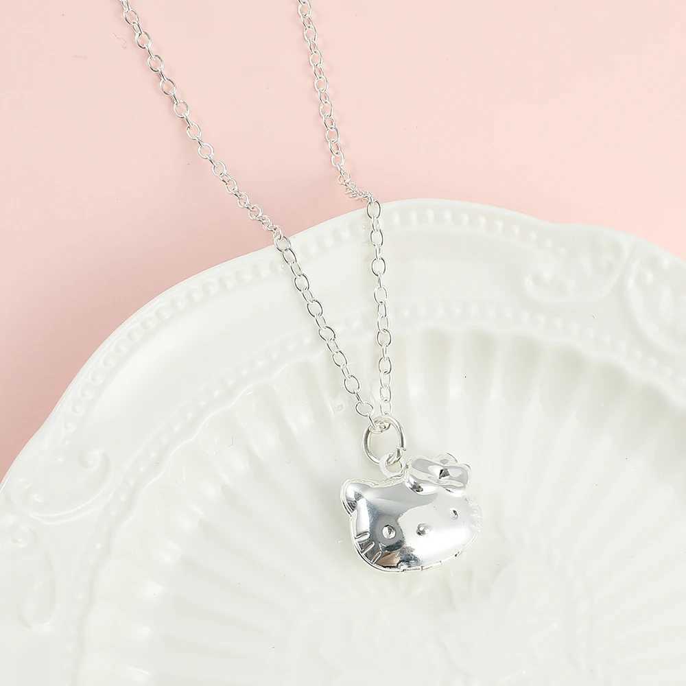 Sanrio Hello Kitty Necklace S925 Silver Color Openable Hello Kitty Pendant Neck Chain Anime Figure Toys Accessories Gifts w250716