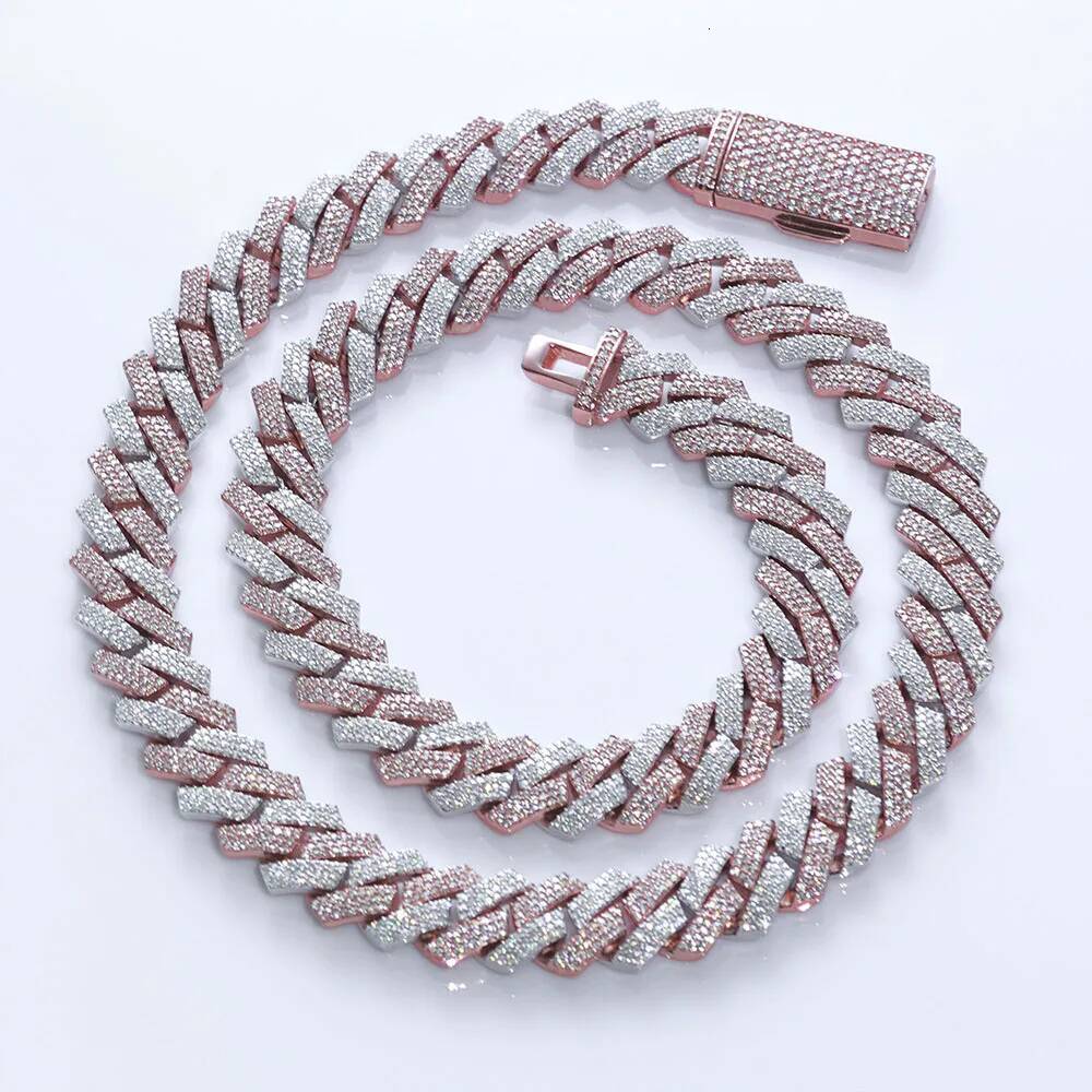 12mm Three Rows Pass Diamond Tester 925 Silver Rose Gold Plated Iced Out Hip Hop Flawless Moissanite Diamond Cuban Link Chain