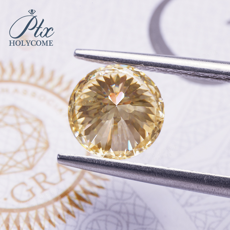 Round Nine Hearts One Flowers Cut Good Fire Original Color Champagne VVS1 Loose Synthetic Diamond Moissanite Stones for Jewelry Design