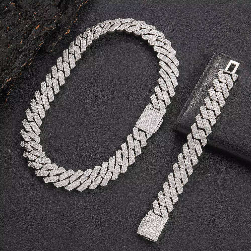 Top Jewelry Necklace Hip Hop jewelry bracelet necklace passes 100% diamond testashionable Pure Sier Moissanite Cuban Chain Necklace