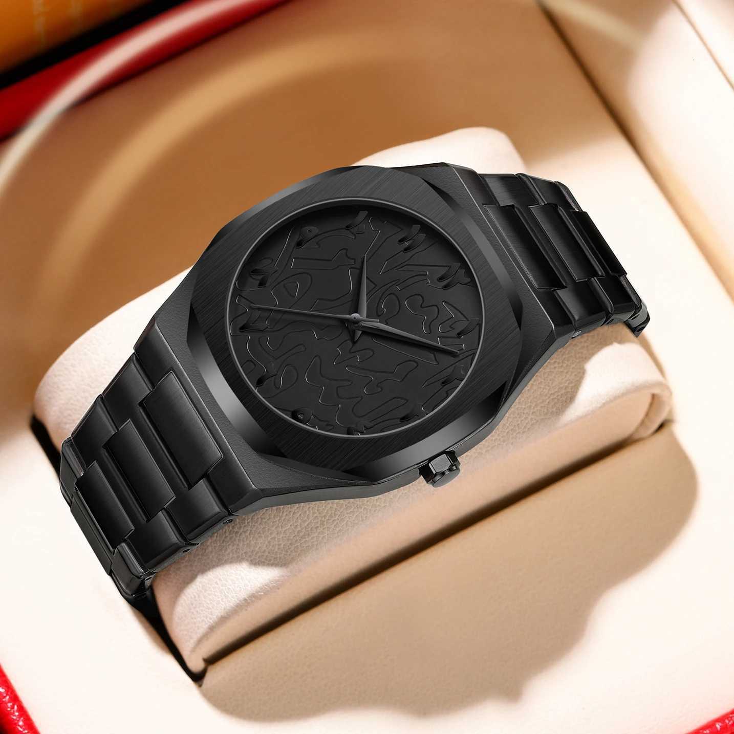 Modern minimalist personality creative all black men Arabic digital sports leisure alloy mens unique design Y250715