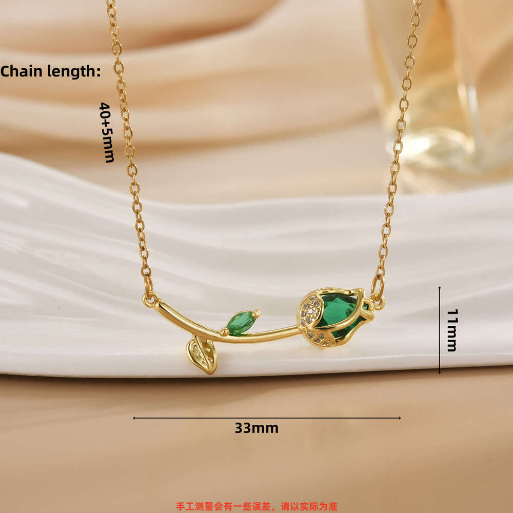 Korean Style Titanium Steel Necklace For Women, Colorful Tulip Micro Inlaid Zircon, Light Niche High-End Feel, Non-Fading Jewelry Accessories D26
