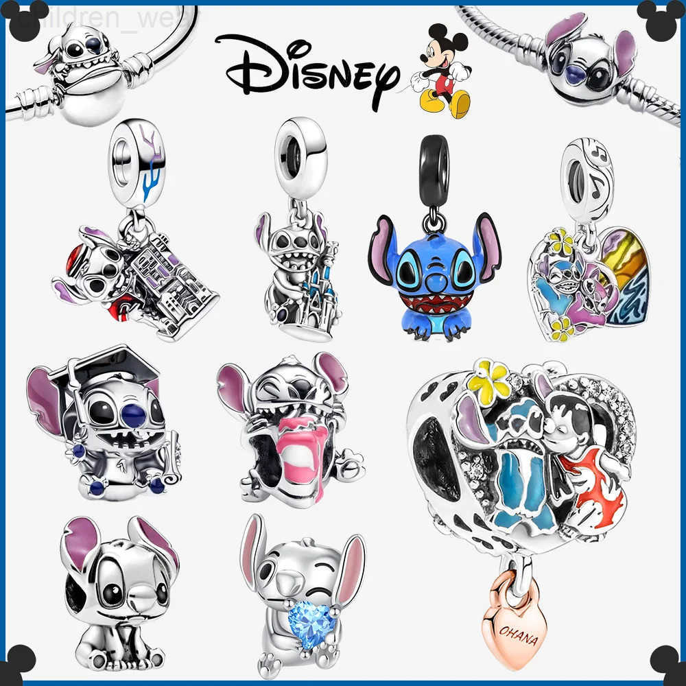 Disney Stitch Mickey Winnie 925 Sterling Silver Dangle Charms Fit Original Bracelet Beads Jewelry DIY Gift W20250716
