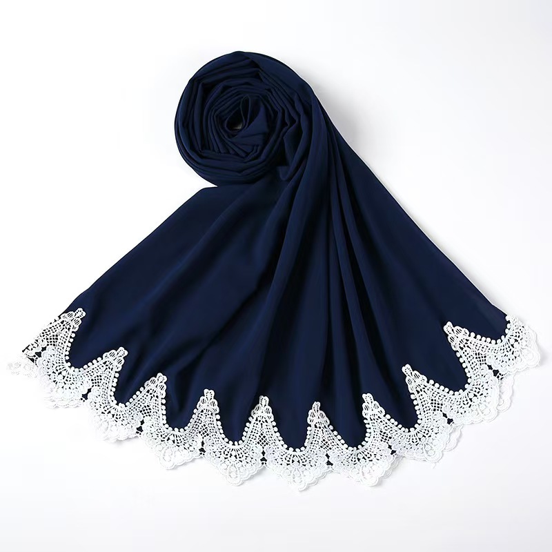 T1224 New Pearl Chiffon Headscarf Malaysia Fashion Splicing Lace Scarf