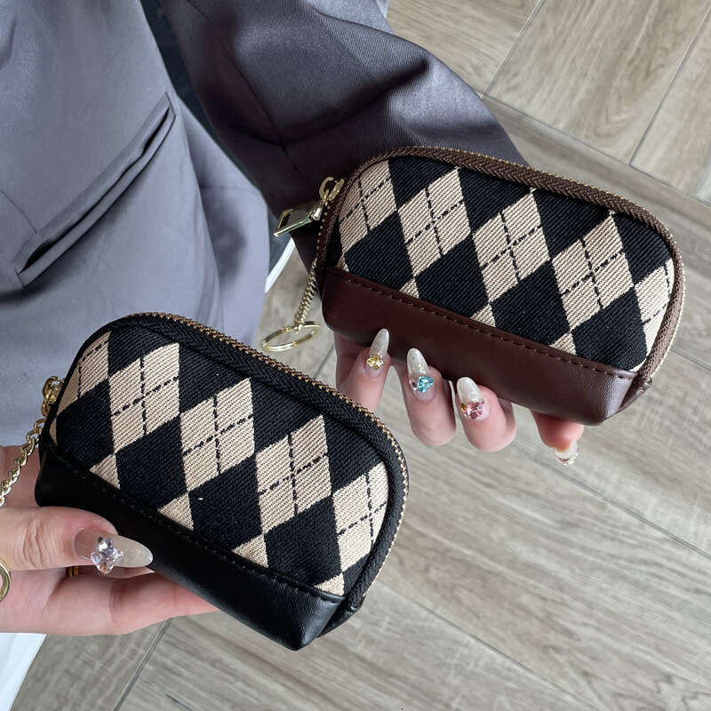 New Trendy Classic Diamond Pattern Multifunctional Women's Lipstick Zipper Coin Purse Key Bag Mini