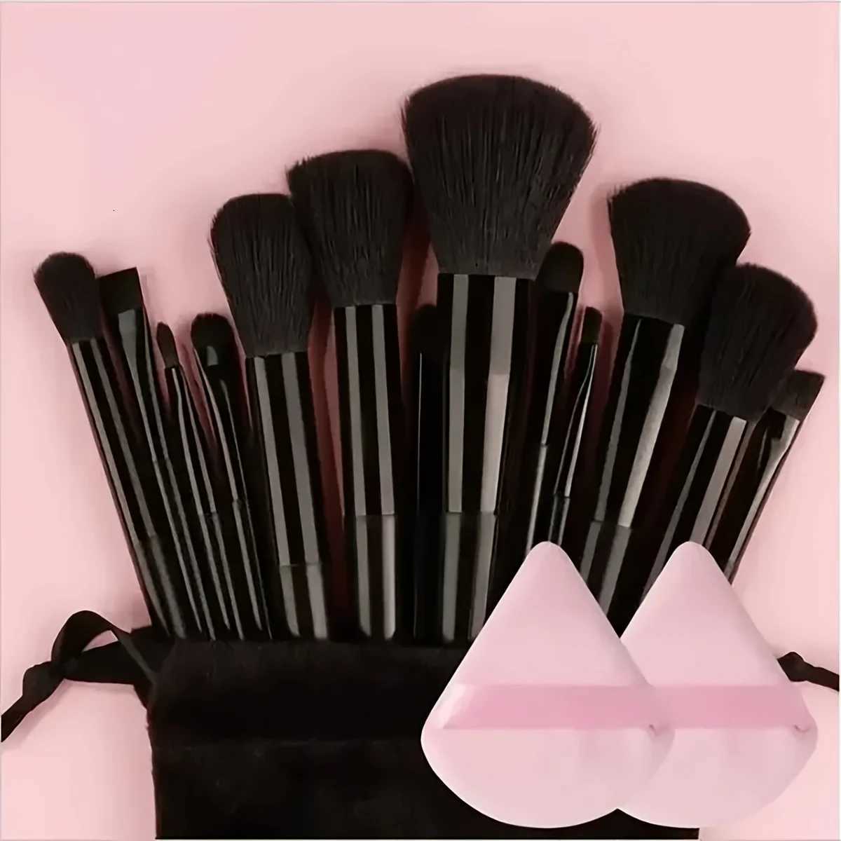 13 Makeup Brushes + 2 Puffs Set with Portable Storage Bag Animal Hair Makeup Brush Set Soft and Not Stiff for Beginners XJ2500716