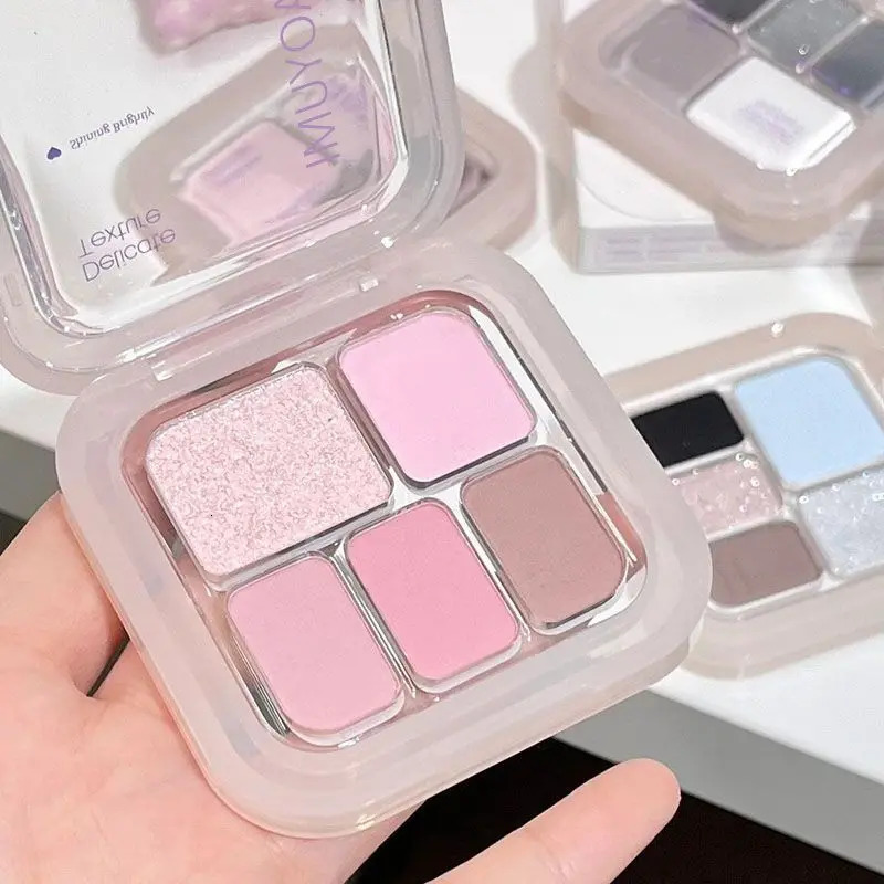 Mini 5 Color Glitter Pink Eye Shadow Palette Silver Black Smoked Shimmer Matte Eyeshadow Palette Waterproof Easy Coloring Makeup 250712