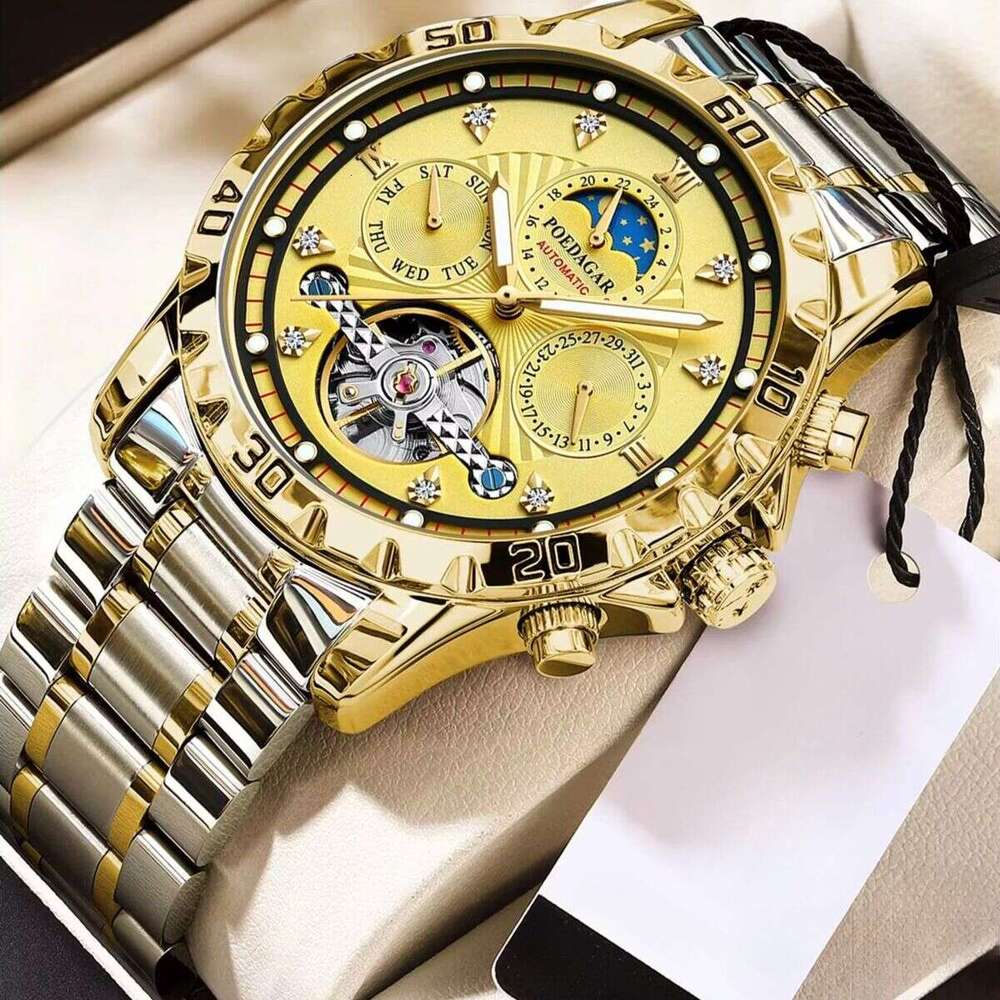 DHwatches Men's Luxury Mechanical Watch - 50M Waterproof Moon Phase Automatic Wristwatch with Exhibition Caseback (Model 1412)