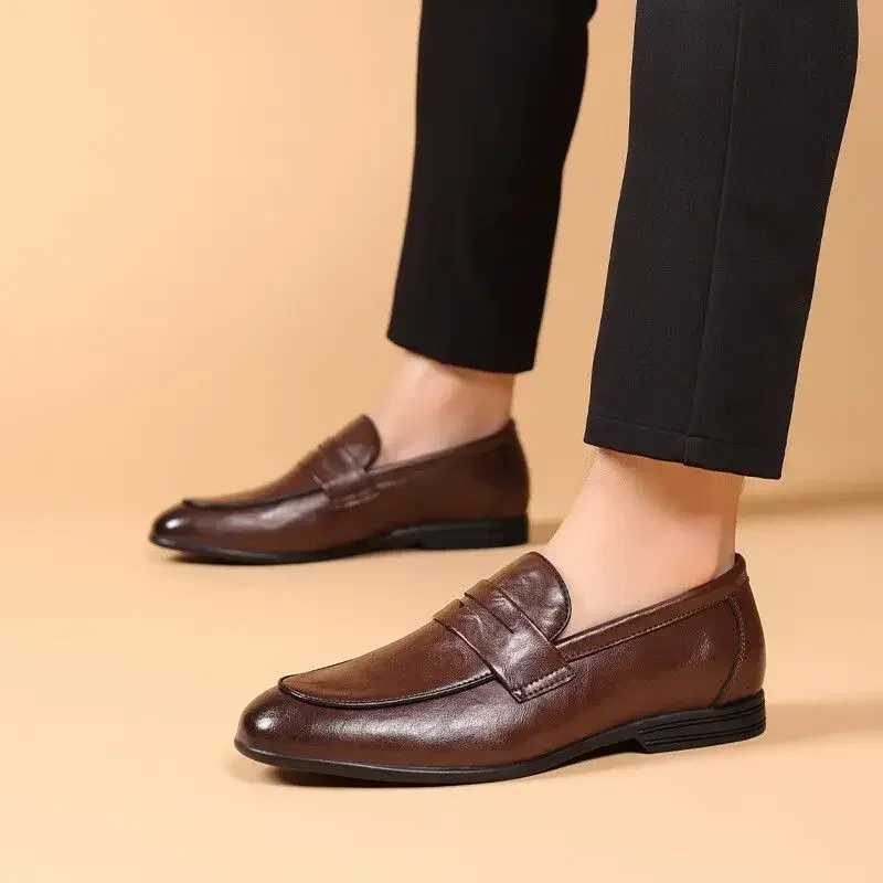 Brown Flat Leather Loafers Shoes for Men Fashion 2024 Classic Original Size Mens Casual Shoes Size 45 Comfortable Free Shipping New In W250716