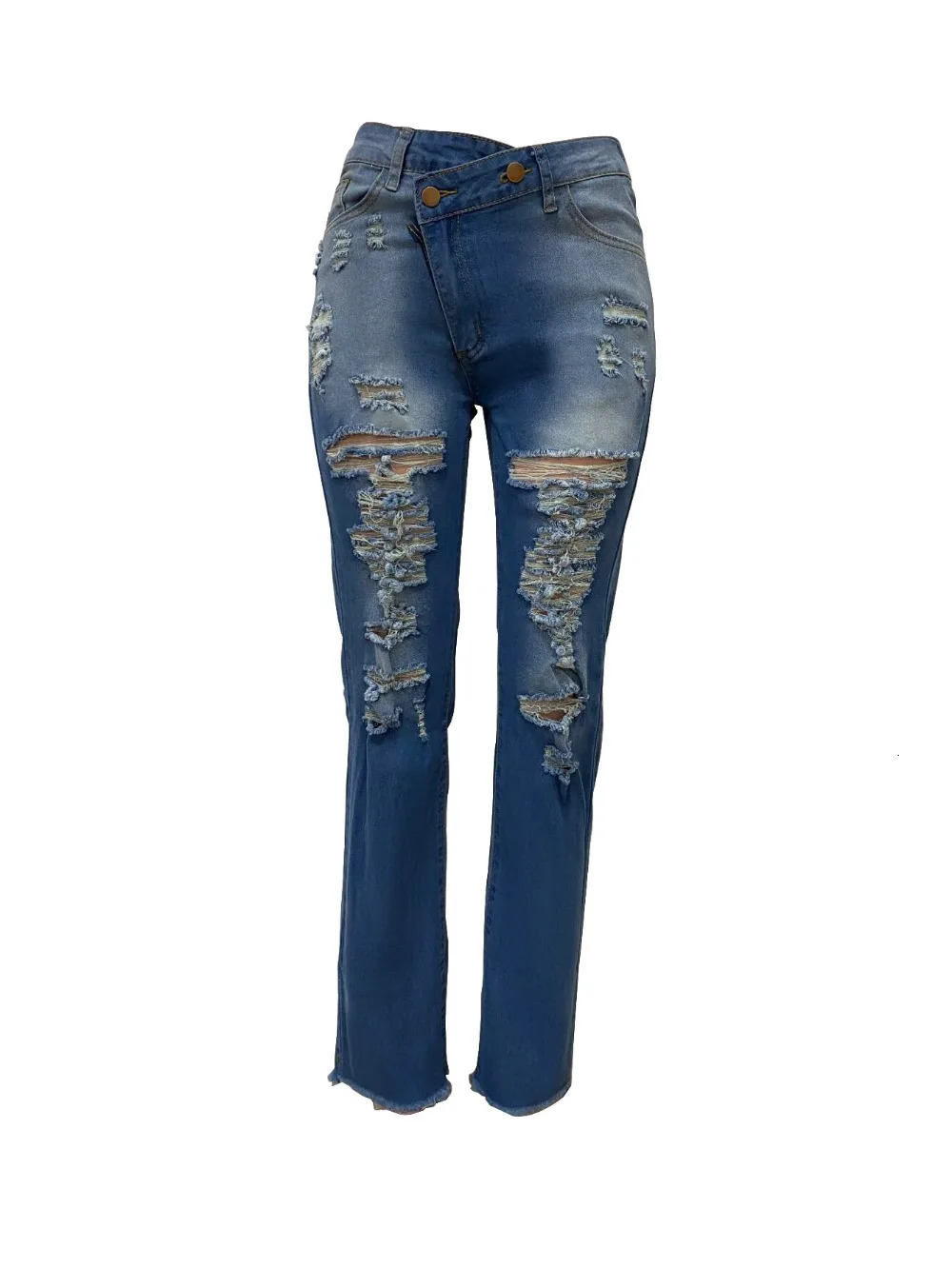 Jeans Ankle Length Women Pencil Denim Hole Pants Ripped Pockets High Waist Jean Skinny Streetwear Button Washed Distressed 250716