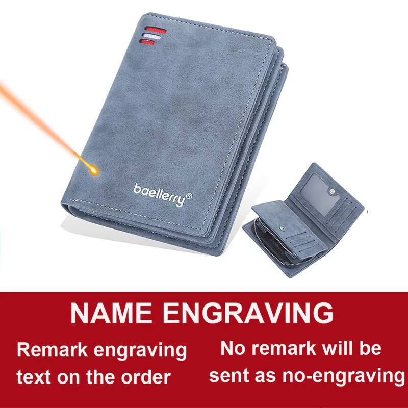 Baellerry 2023 New Short Men Wallets Name Customized Card Luxury Male Wallet Zipper Coin Pocket Photo Holder Mens Purses ddmynov