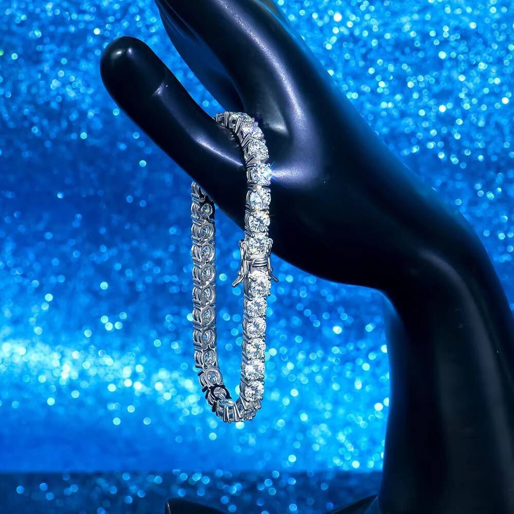 Hot Sale 4mm Hip Hop 925 Sterling Silver VVS Lab Grown Diamond Moissanite Tennis Chain Bracelet